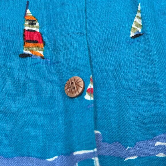 White Stag Shirt Plus Size 18W / 20W Blue Button Front Linen Sailboat Beach - Picture 4 of 9